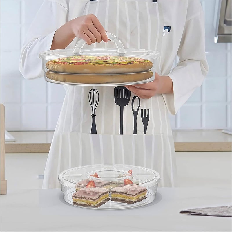 SwinDuck 12inch 2 Pack Food Storage Container with Lid and Handle, Reusable 2 Compartments Pizza Slice Storage Container, Round Pie Carrier Leftover Pizza Keeper for Food Cake Cheesecake Tortilla Pastry - Image 2